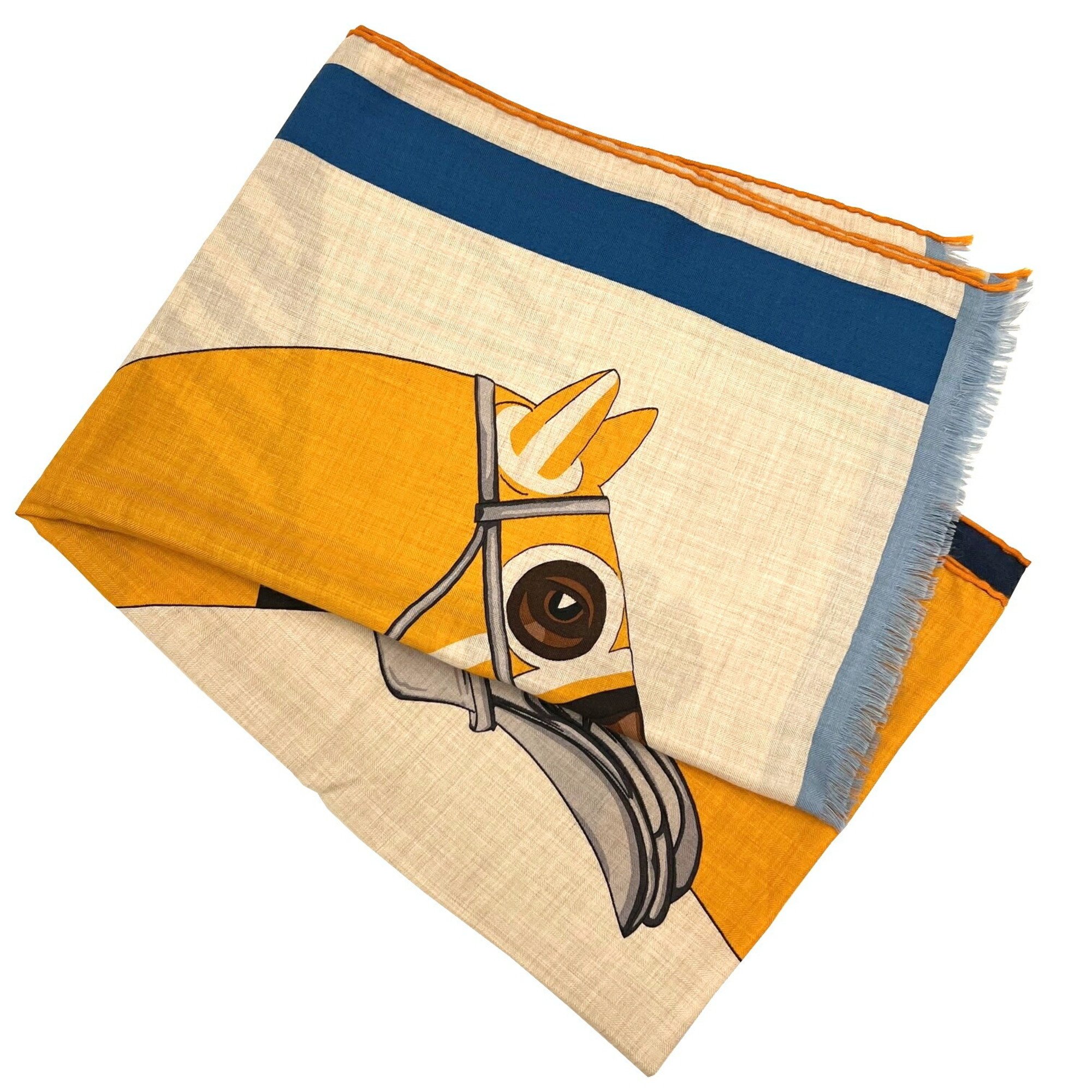 HERMES Hermes Rectangle Stole 2022 Spring/Summer Collection Natural Jaune Marine Silk Cashmere Scarf 22SS Women's Men's