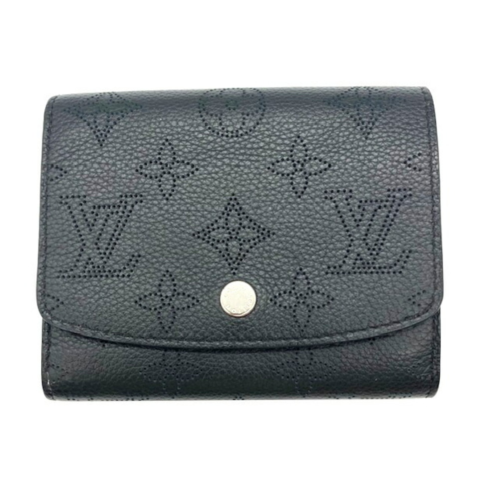 LOUIS VUITTON Louis Vuitton Portefeuille Iris Mahina Noir M62540 TN2179  Black Bifold Wallet Punching Leather Men's Women's Coin Purse