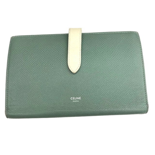 CELINE Celine large strap wallet green leather bifold