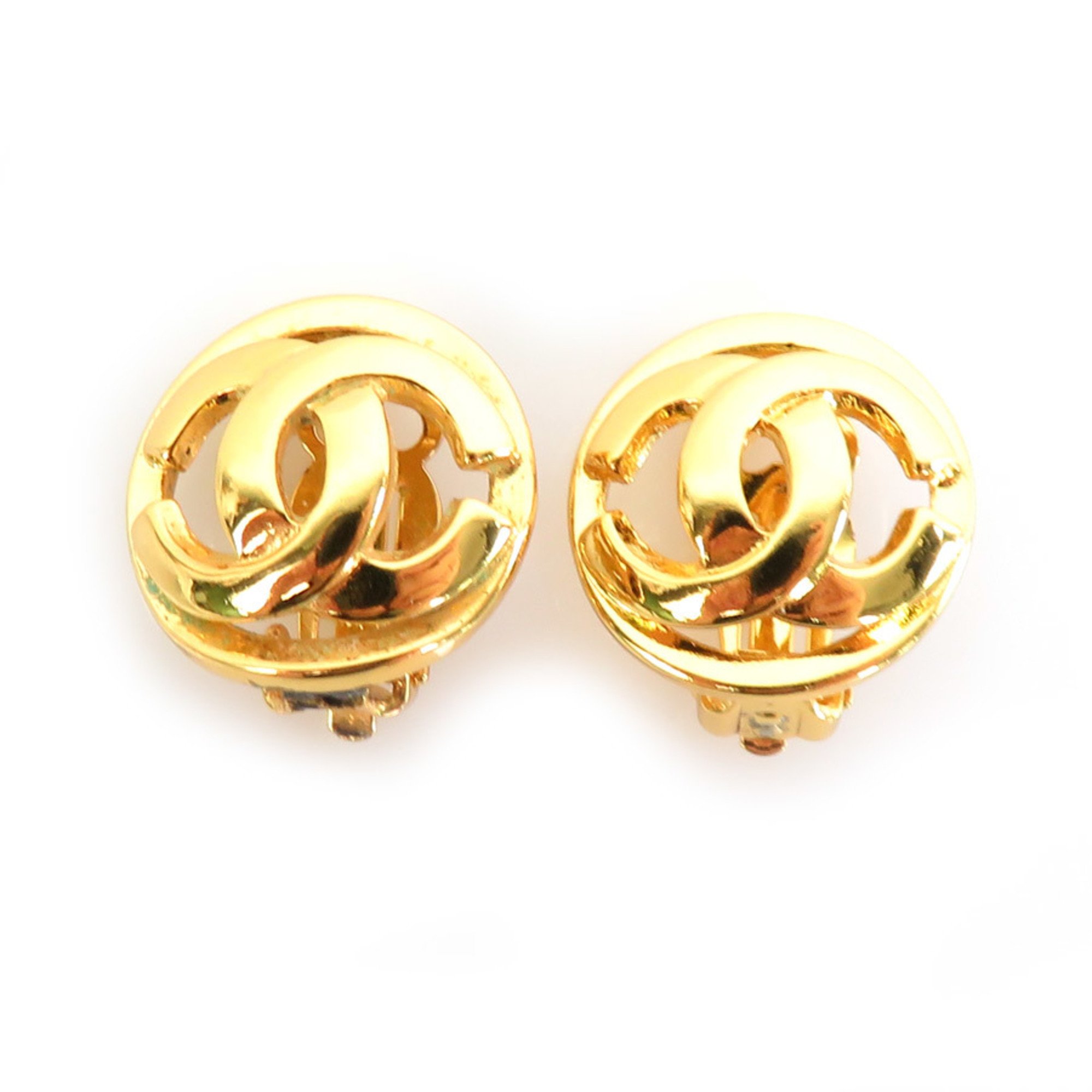 Chanel CHANEL earrings here mark metal gold ladies