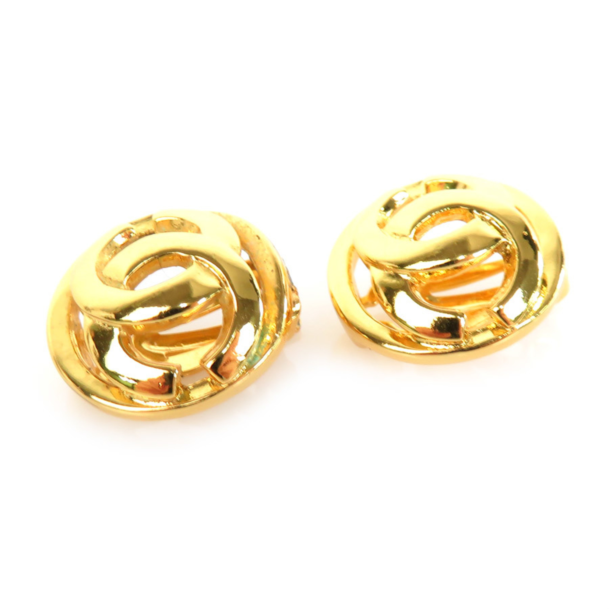 Chanel CHANEL earrings here mark metal gold ladies