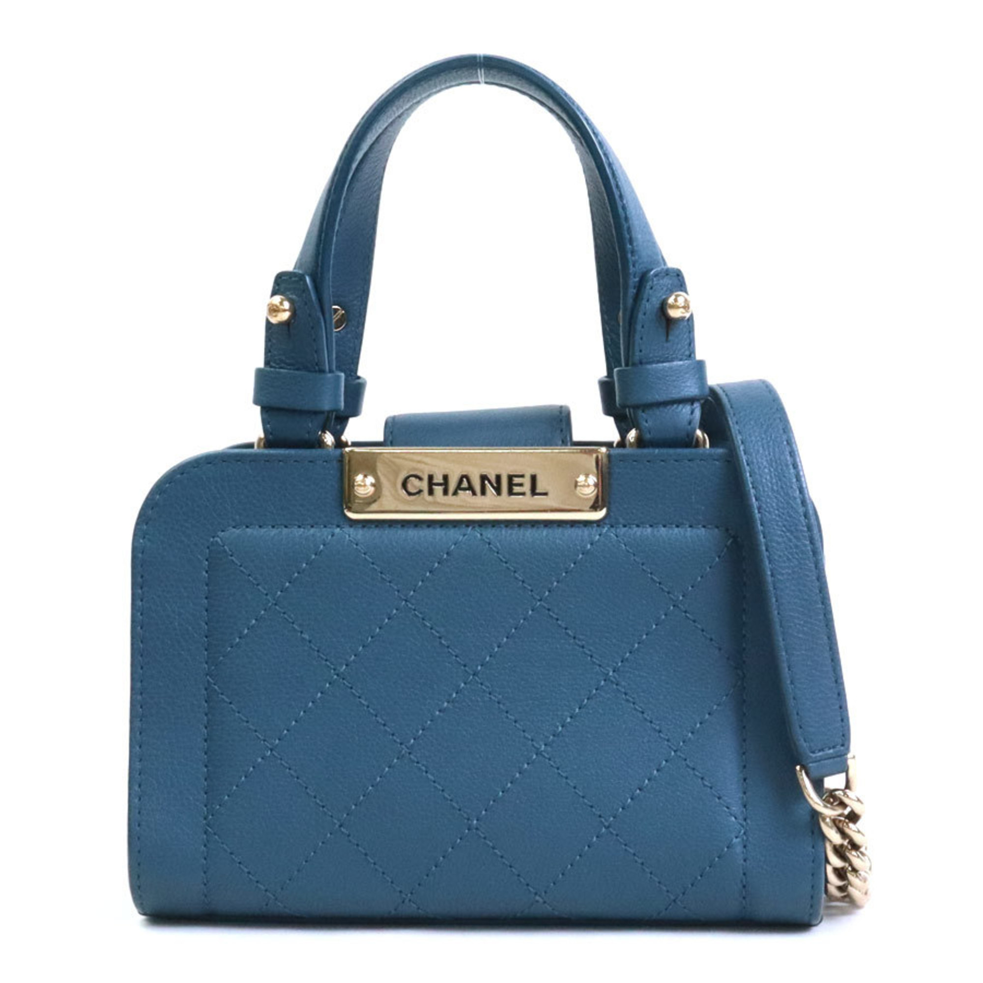 Chanel CHANEL Handbag Diagonal Shoulder Bag Matelasse Leather/Metal Dark Blue/Gold Women's