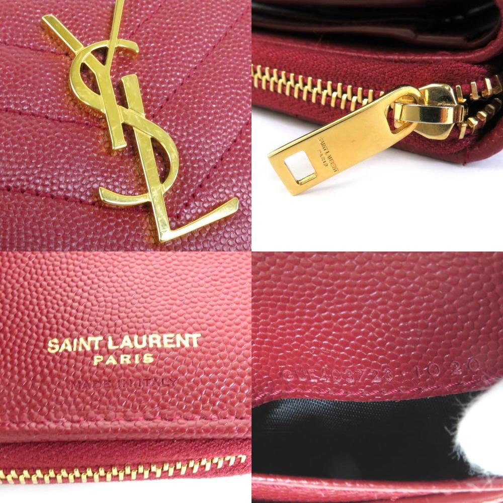 Saint Laurent Paris Zip Around Compact Wallet Red 403723 Leather