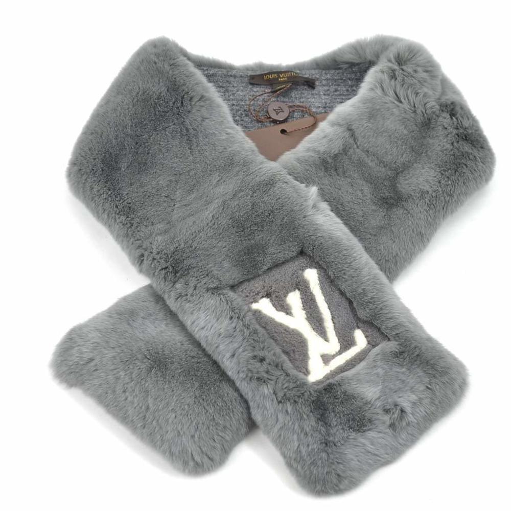 Louis Vuitton LOUIS VUITTON Muffler Tippet Rabbit Fur/Wool Gray Women's