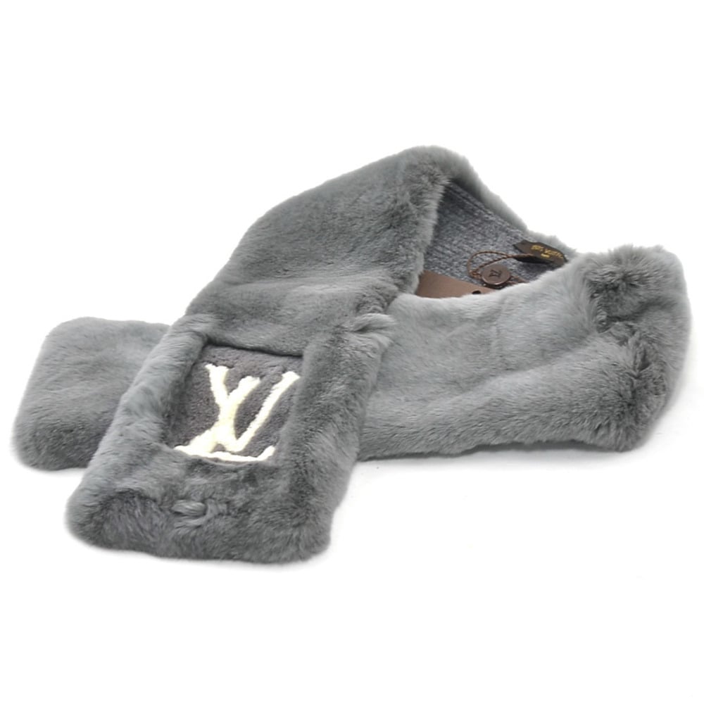 Louis Vuitton LOUIS VUITTON Muffler Tippet Rabbit Fur/Wool Gray Women's
