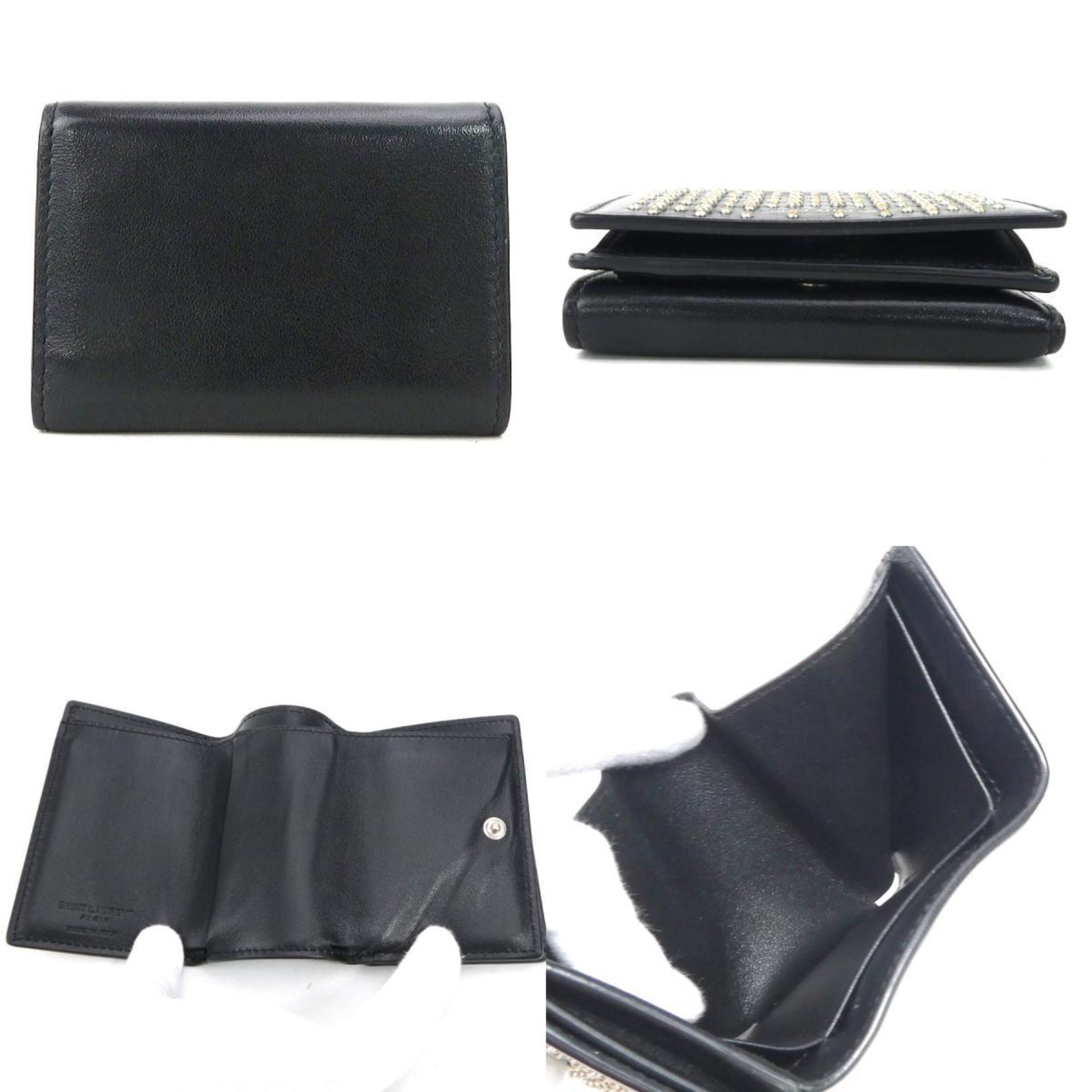Saint Laurent SAINT LAURENT tri-fold wallet leather black unisex