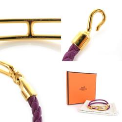 Hermes HERMES Bracelet Ruri Double Tour Leather/Metal Purple/Gold Unisex