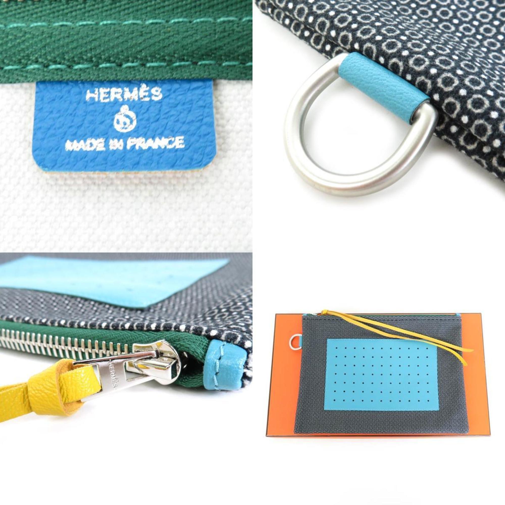 Hermes HERMES Pouch Multi Case Petite Ashe Canvas/Leather Black/Multicolor Unisex