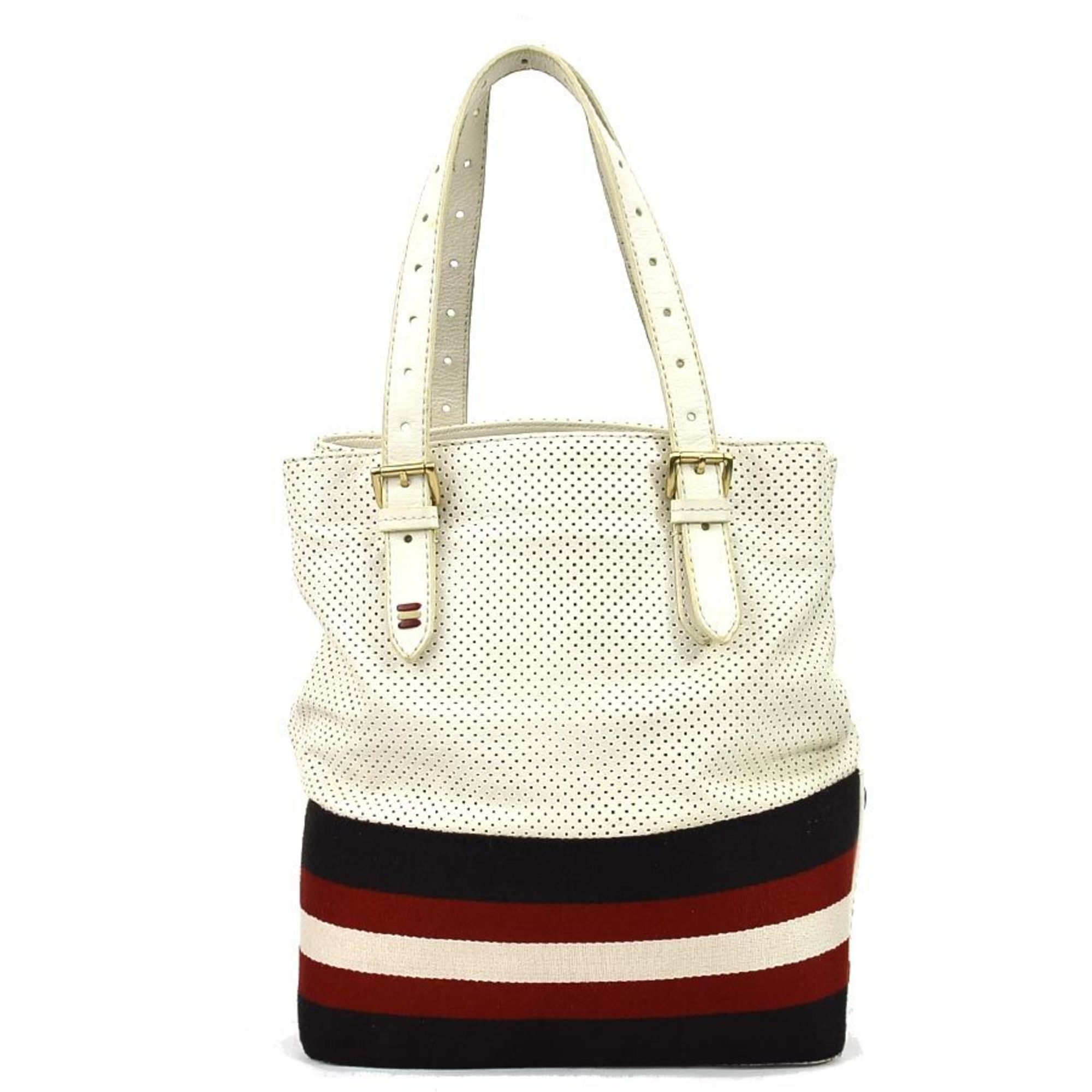 BALLY handbag leather ivory x brown red unisex