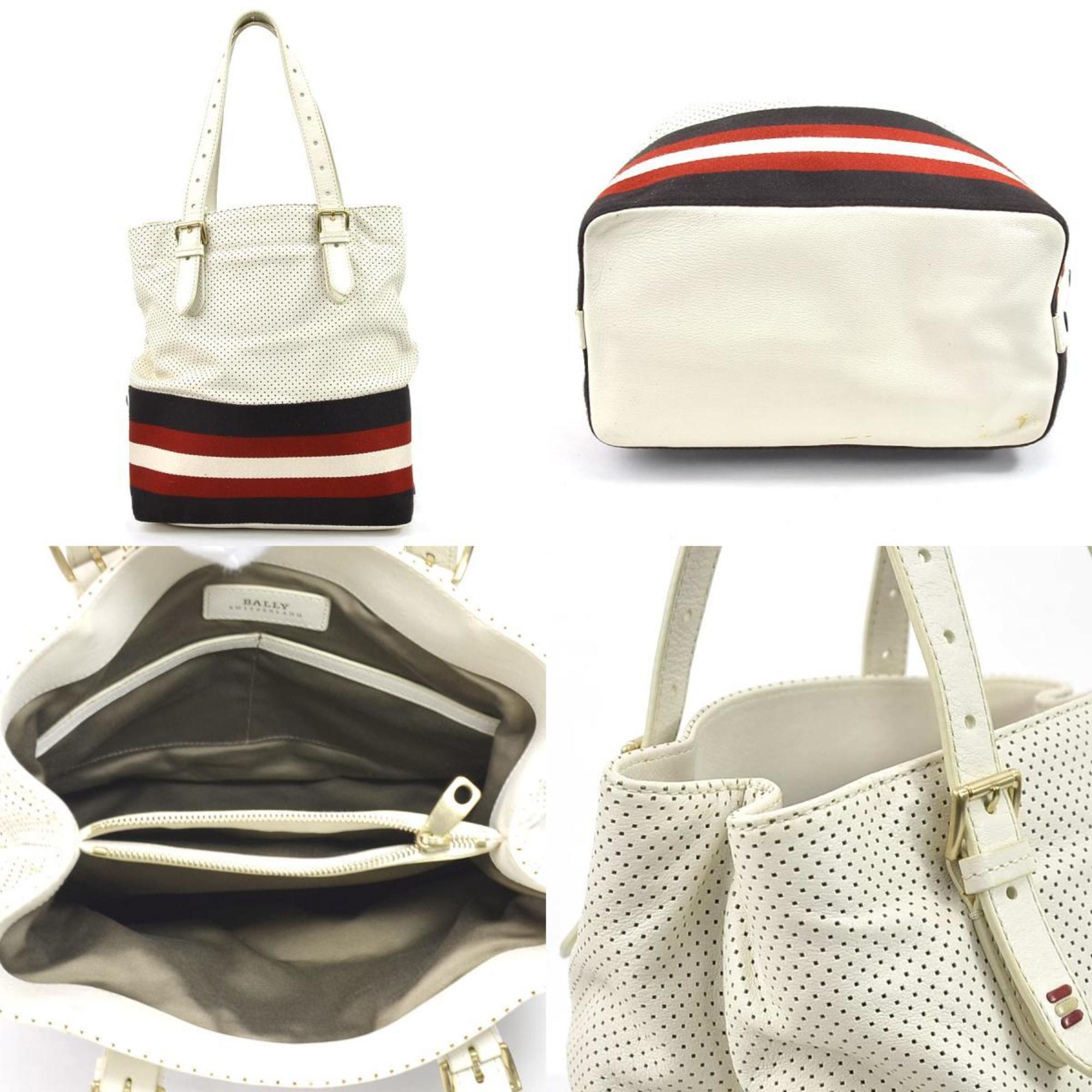 BALLY handbag leather ivory x brown red unisex