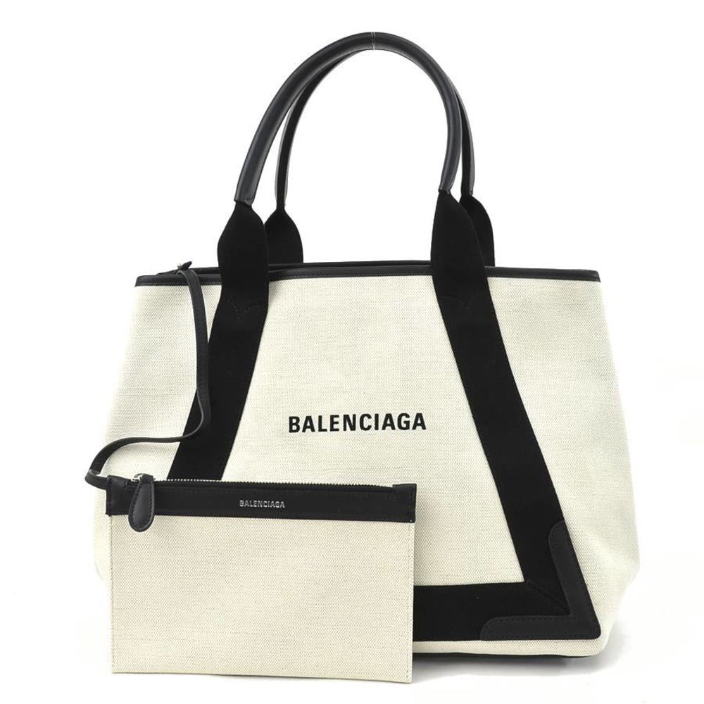 BALENCIAGA handbag tote canvas/leather ivory x black 581292 | eLADY Globazone