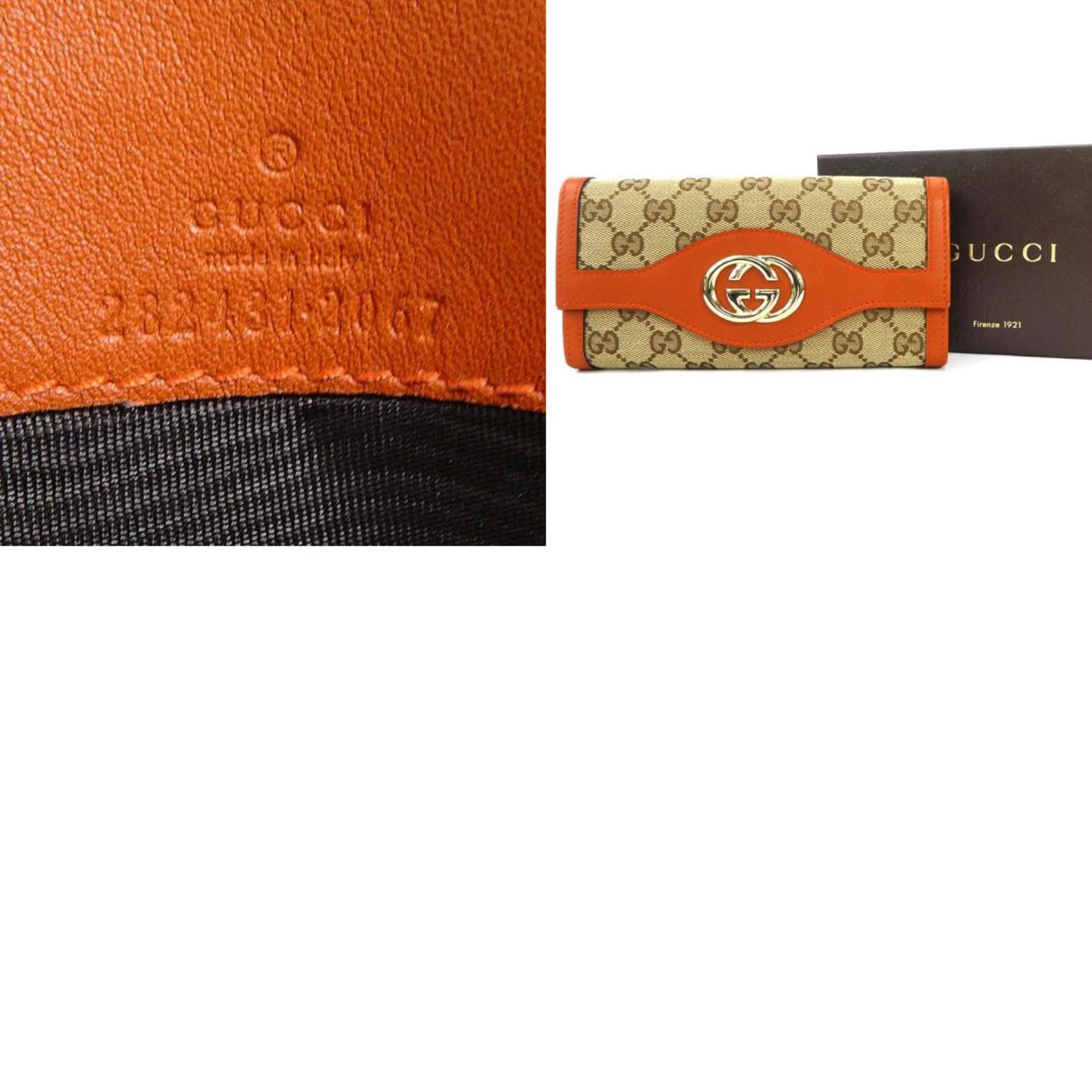 Gucci GUCCI Folio Long Wallet GG Canvas Canvas/Leather Beige/Orange Gold Unisex 282431