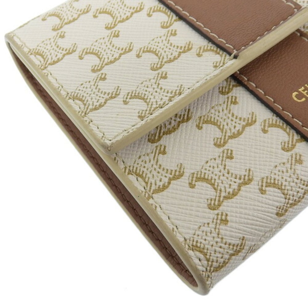 SMALL TRIFOLD WALLET IN TRIOMPHE CANVAS AND LAMBSKIN - WHITE/TAN