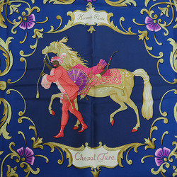 Hermes Carre 90 Scarf Muffler Turkish Horse Cheval Turc Navy x Blue Red Women's Silk HERMES