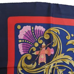 Hermes Carre 90 Scarf Muffler Turkish Horse Cheval Turc Navy x Blue Red Women's Silk HERMES