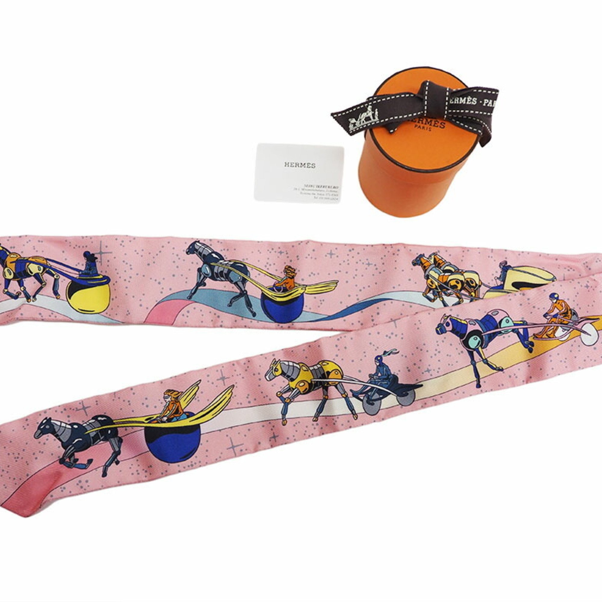 Hermes Twilly Scarf Muffler Space Derby Rose (Pink) Women's Silk Ribbon HERMES