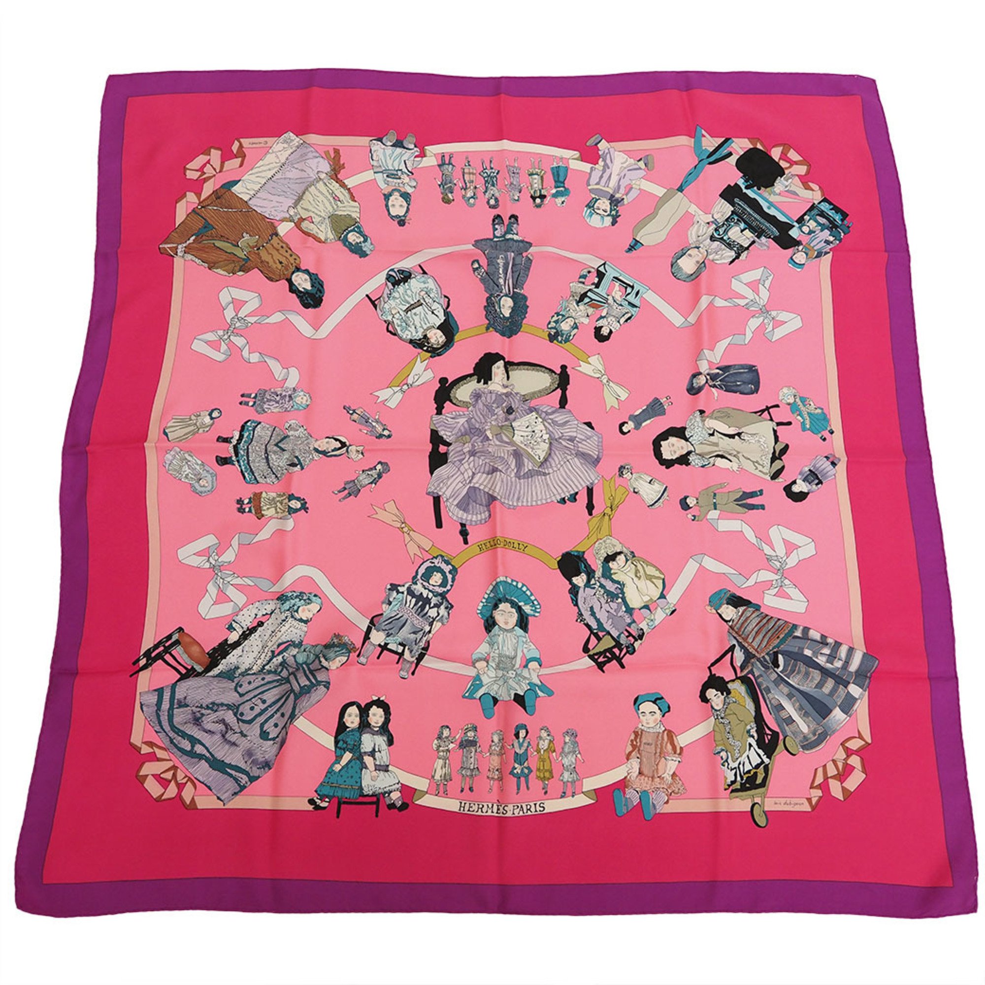 Hermes Carre 90 Scarf Muffler Hello Dory HELLO DOLLY Doll Pink x Purple Women's Silk HERMES