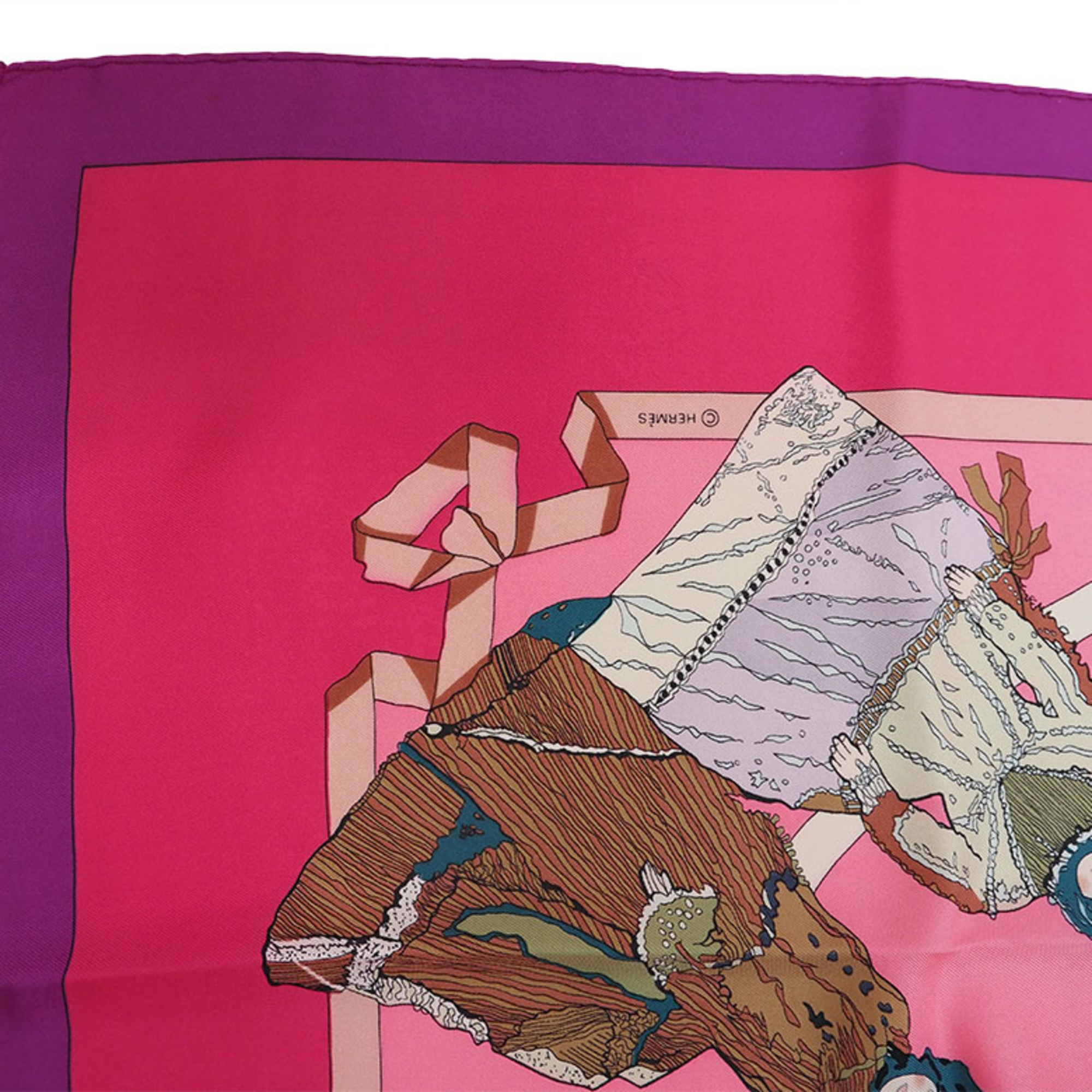 Hermes Carre 90 Scarf Muffler Hello Dory HELLO DOLLY Doll Pink x Purple Women's Silk HERMES