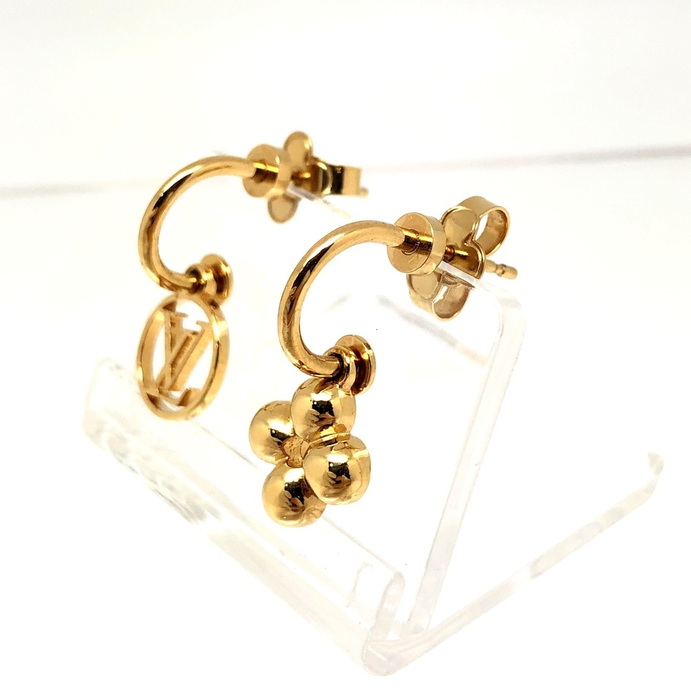 Authenticated Used LOUIS VUITTON Louis Vuitton Bookle Dreille Blooming  Earrings Gold M64859 LV Circle Monogram Flower 