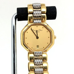 Christian Dior Quartz Watch D48.133 Silver Gold Dial Octagon Date Women's