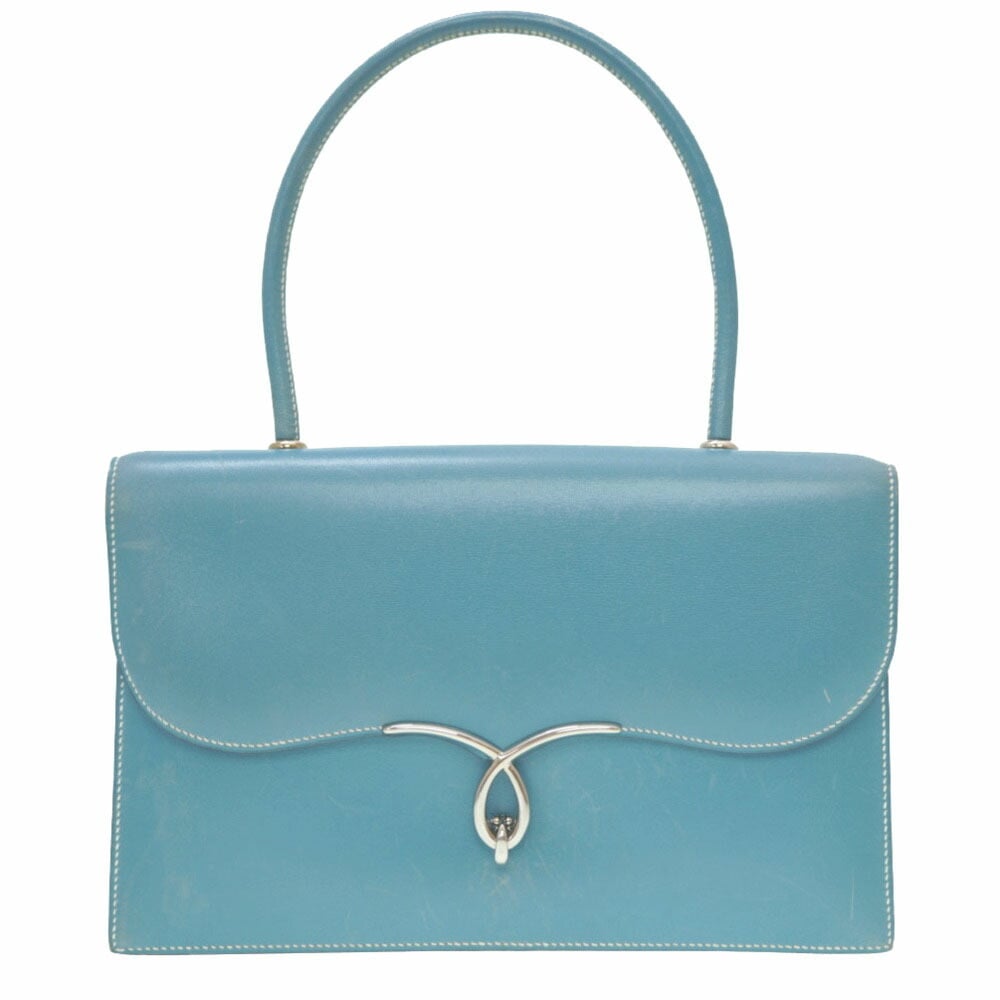 Hermes box calf blue jean handbag □C stamped