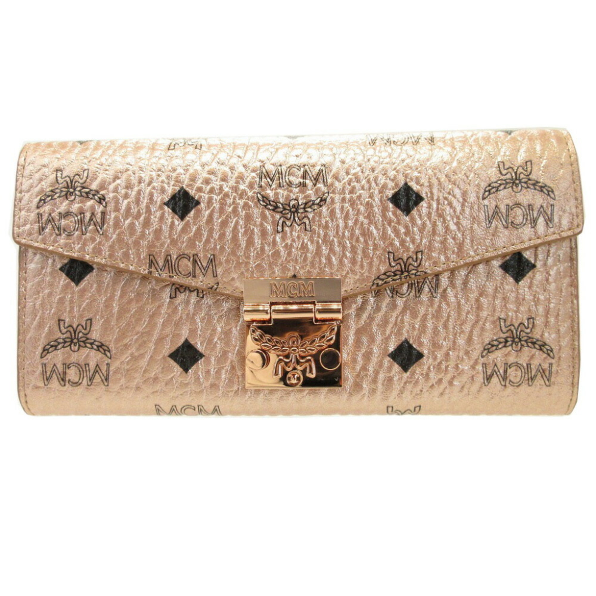 MCM 8APA11 Leather Champagne Gold Chain Shoulder Bag Long Wallet