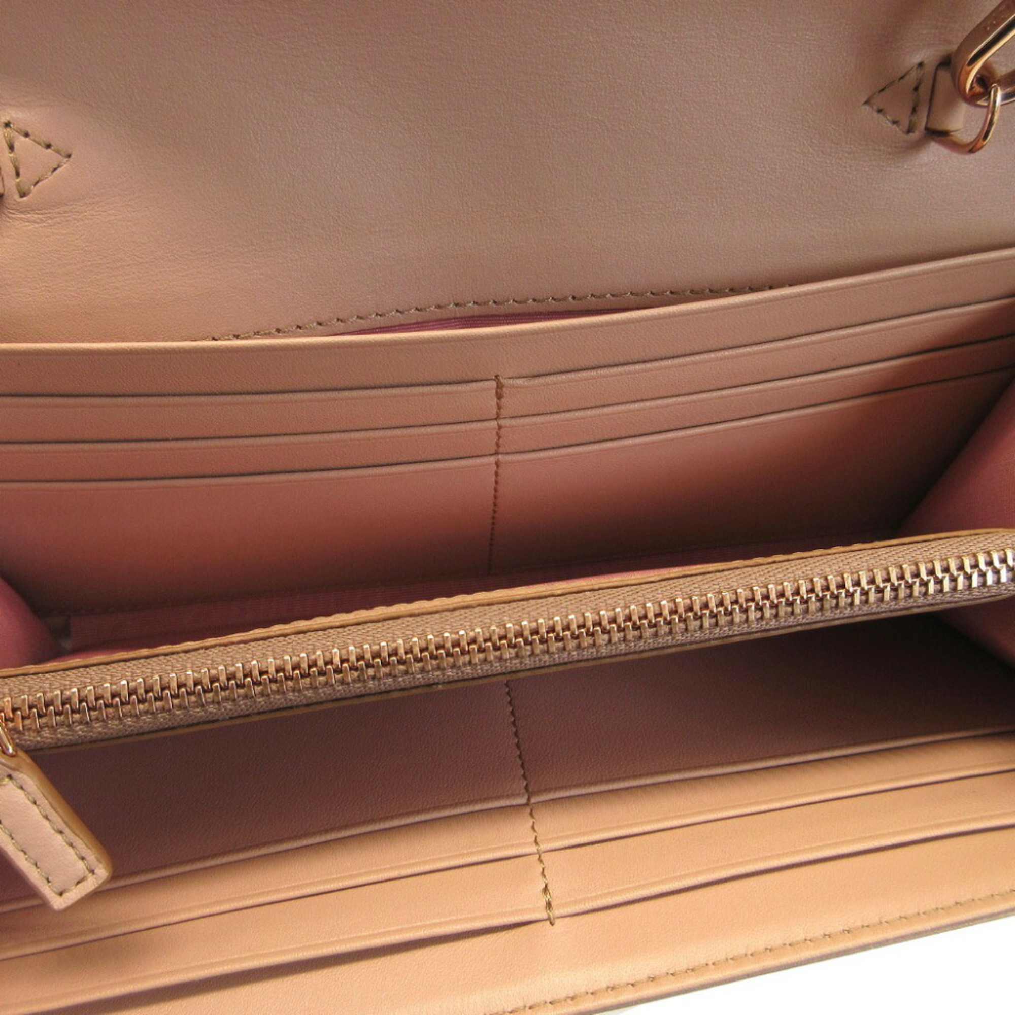 MCM 8APA11 Leather Champagne Gold Chain Shoulder Bag Long Wallet