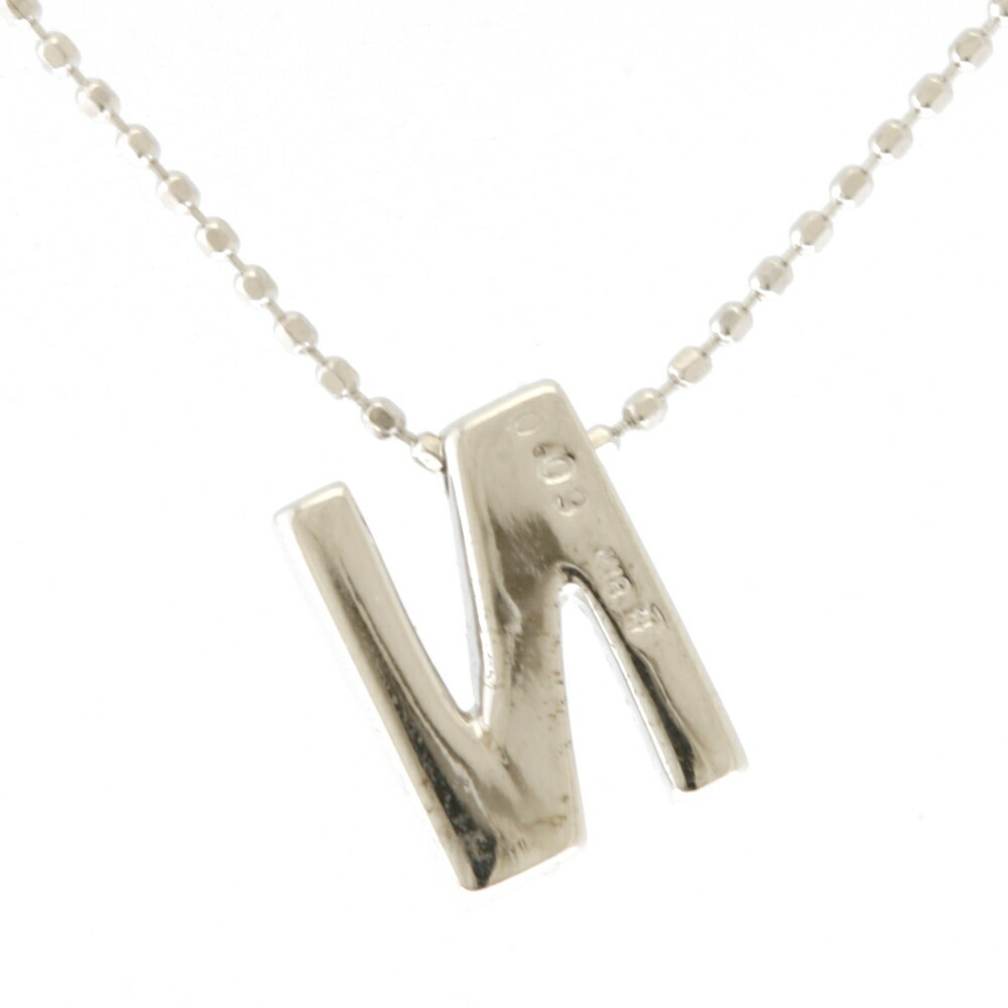 Folli Follie Necklace Initial N Alphabet 18K K18 White Gold Diamond 0.09ct Ladies