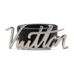 LOUIS VUITTON Louis Vuitton Sun Tulle LV Autograph Belt M0187 Notation Size  100/40 Leather Black Silver Hardware Logo Buckle