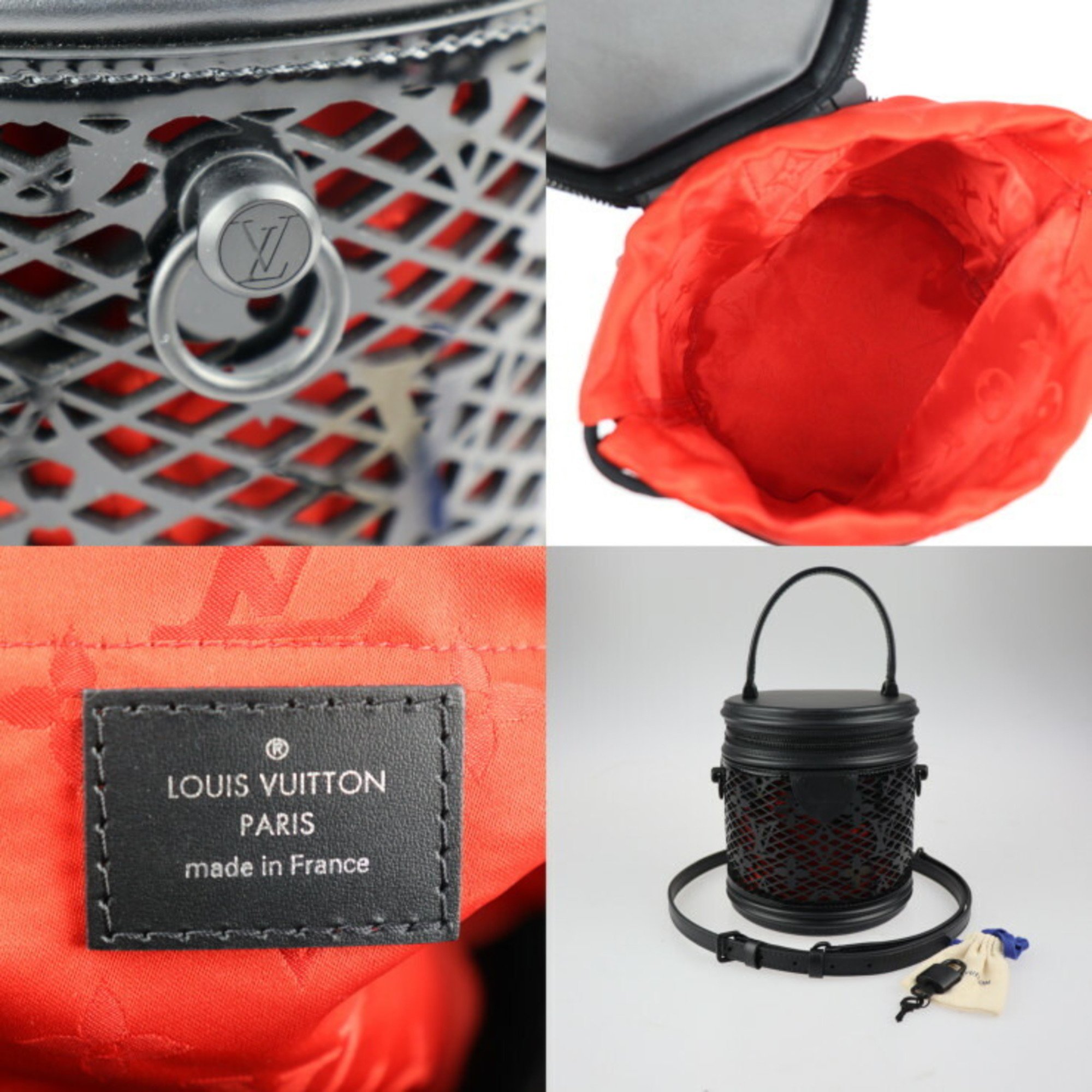 LOUIS VUITTON Louis Vuitton Cannes Monogram Lace Handbag M20363 Leather Black Vanity Bag 2WAY Shoulder