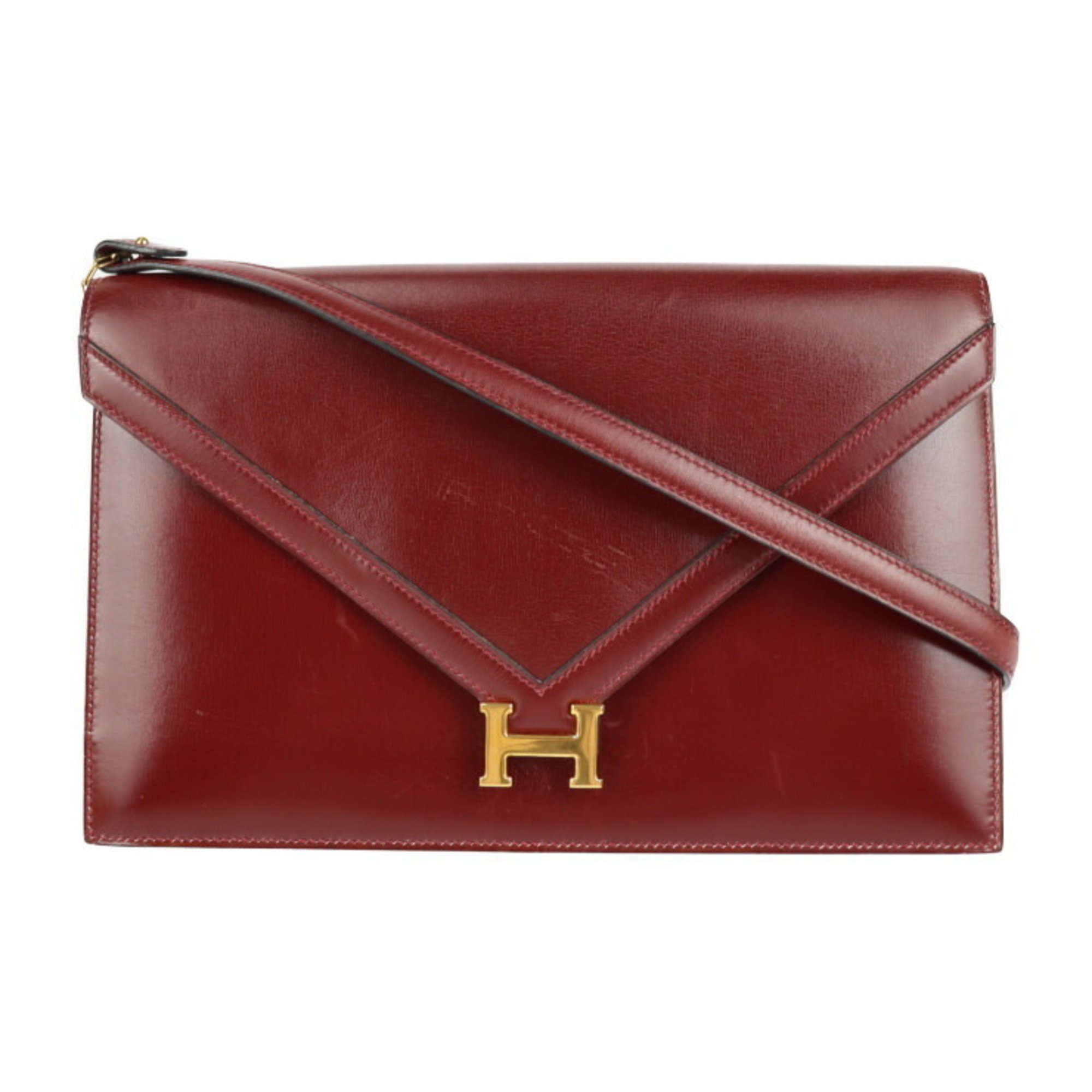 HERMES Hermes Liddy Shoulder Bag Box Calf Rouge Ash Bordeaux Gold Hardware 2WAY Clutch 〇G Engraved Vintage