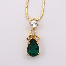 Christian Dior necklace metal rhinestone gold green clear color stone pendant