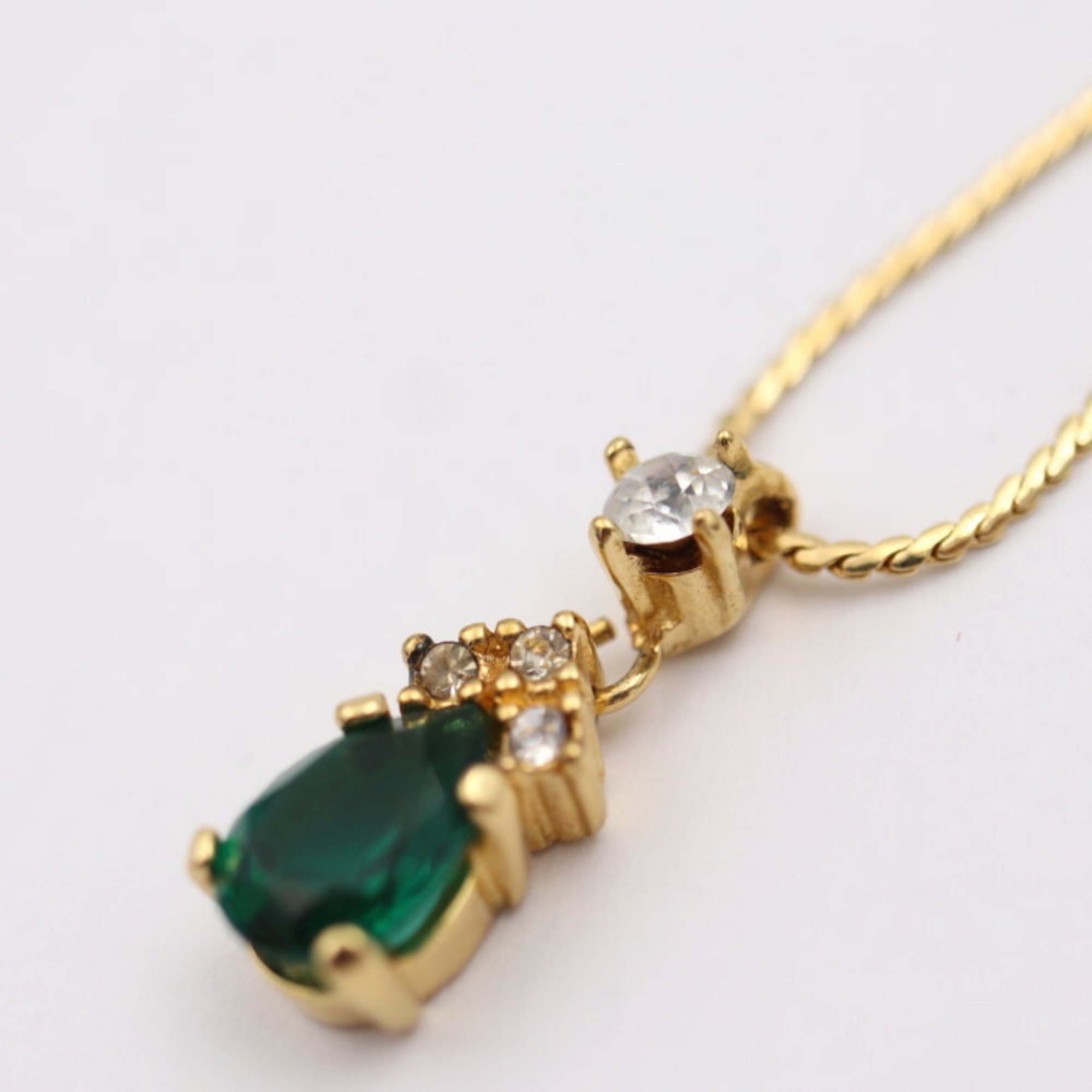 Christian Dior necklace metal rhinestone gold green clear color stone pendant