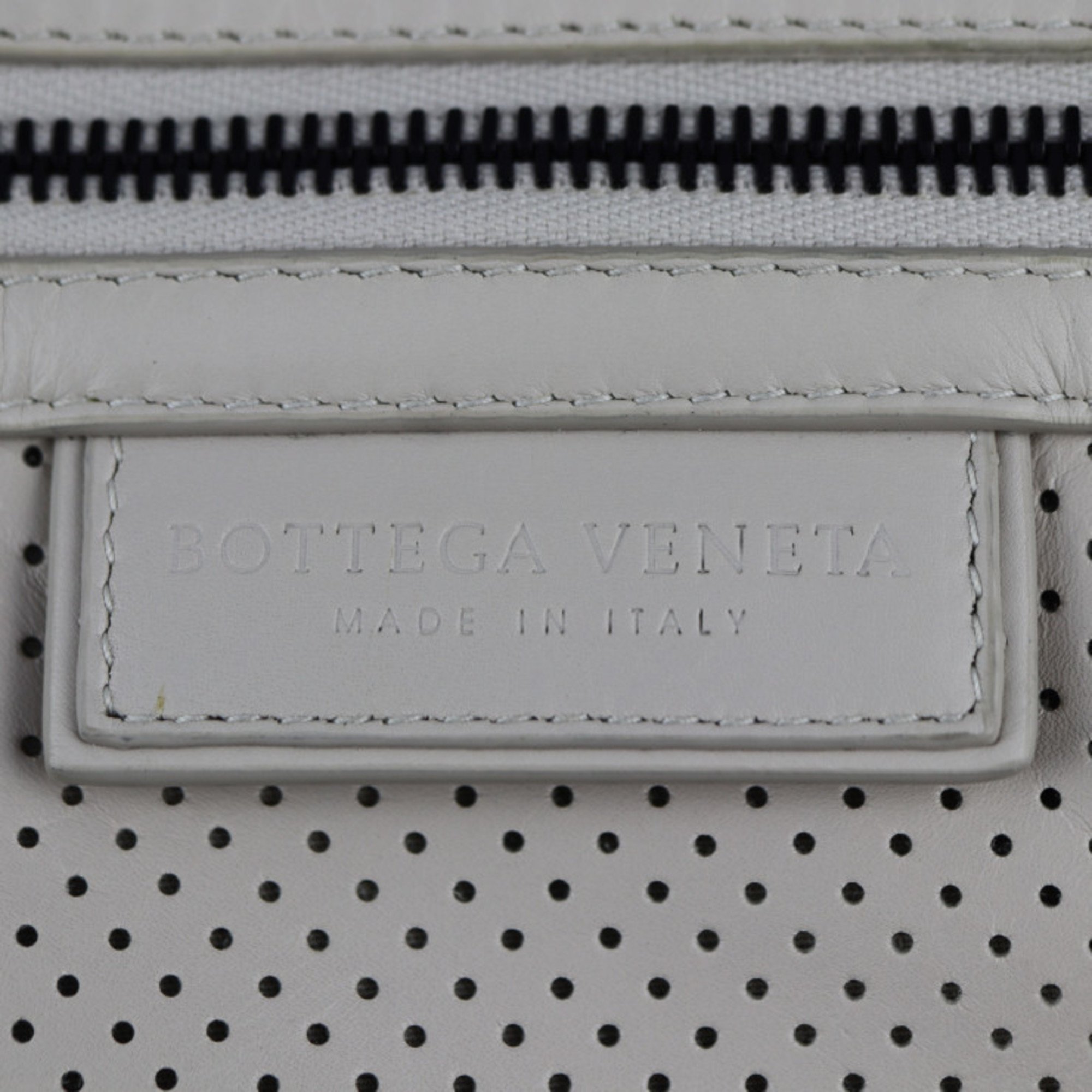 BOTTEGA VENETA Clutch Bag 566199 Leather Ivory Black Hardware Wristlet Second Pouch Punching