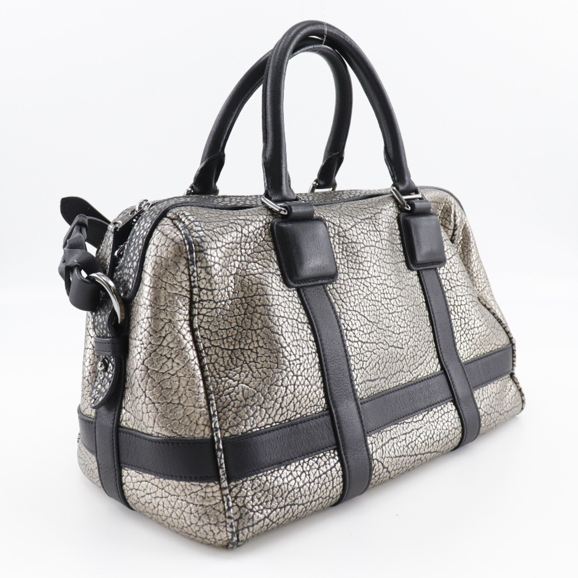 Loewe 2WAY Shoulder Handbag Mini Boston Calf Black/Silver Ladies