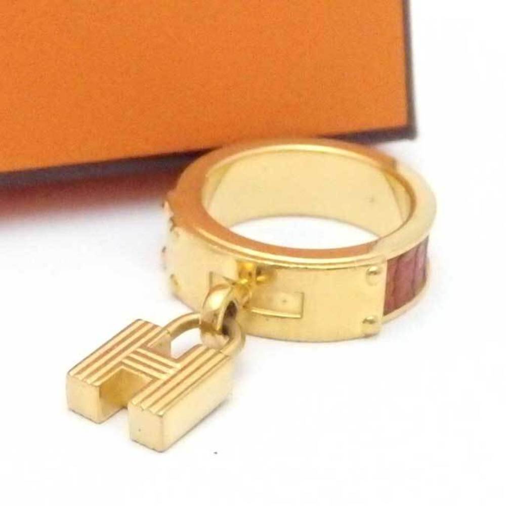 Hermes HERMES Scarf Ring H Logo Cadena Metal/Leather Gold x Orange Women's  | eLADY Globazone