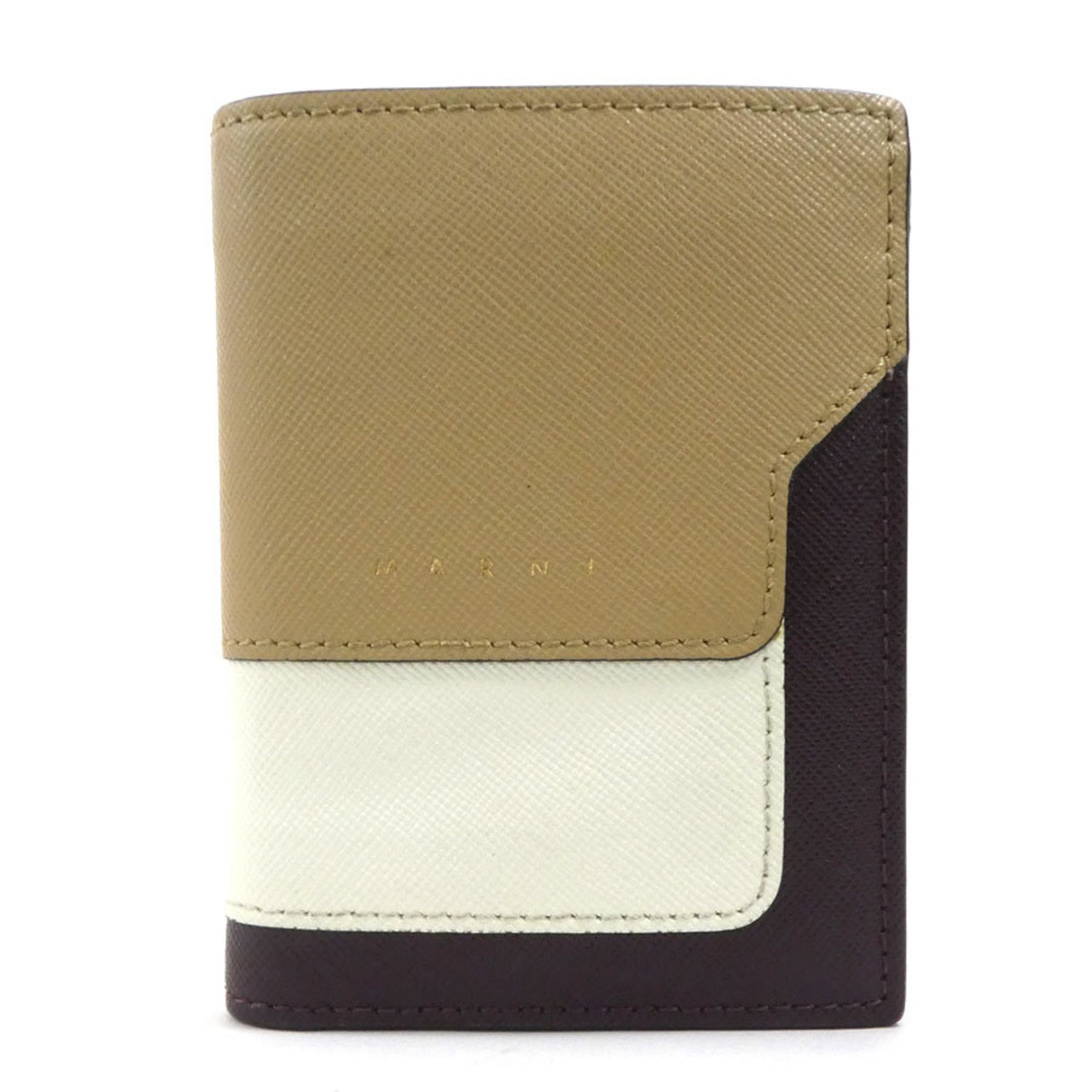 Marni MARNI Bifold Wallet Leather Brown x Beige Ivory Women's