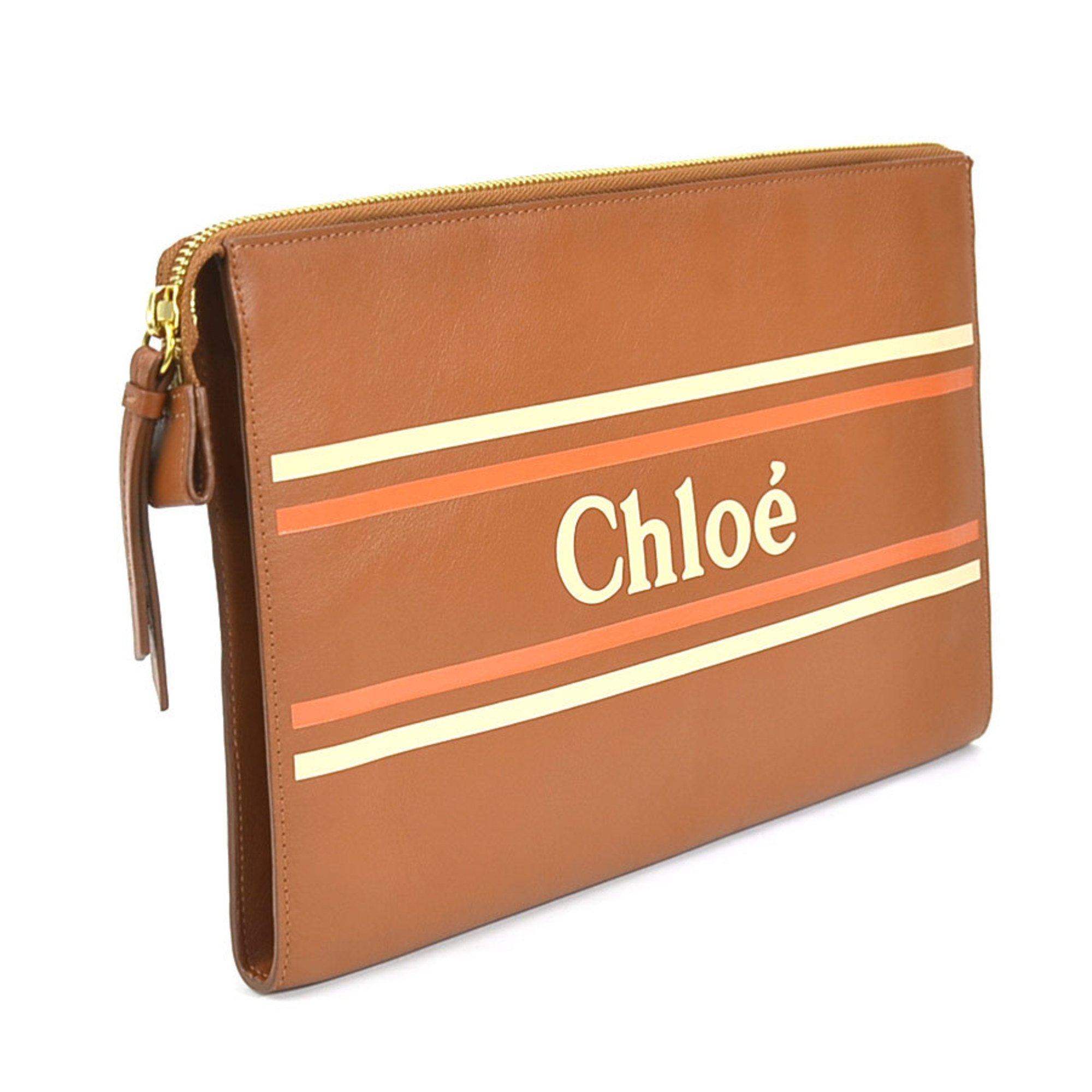 Chloé Chloe Clutch Bag Leather Brown Ladies