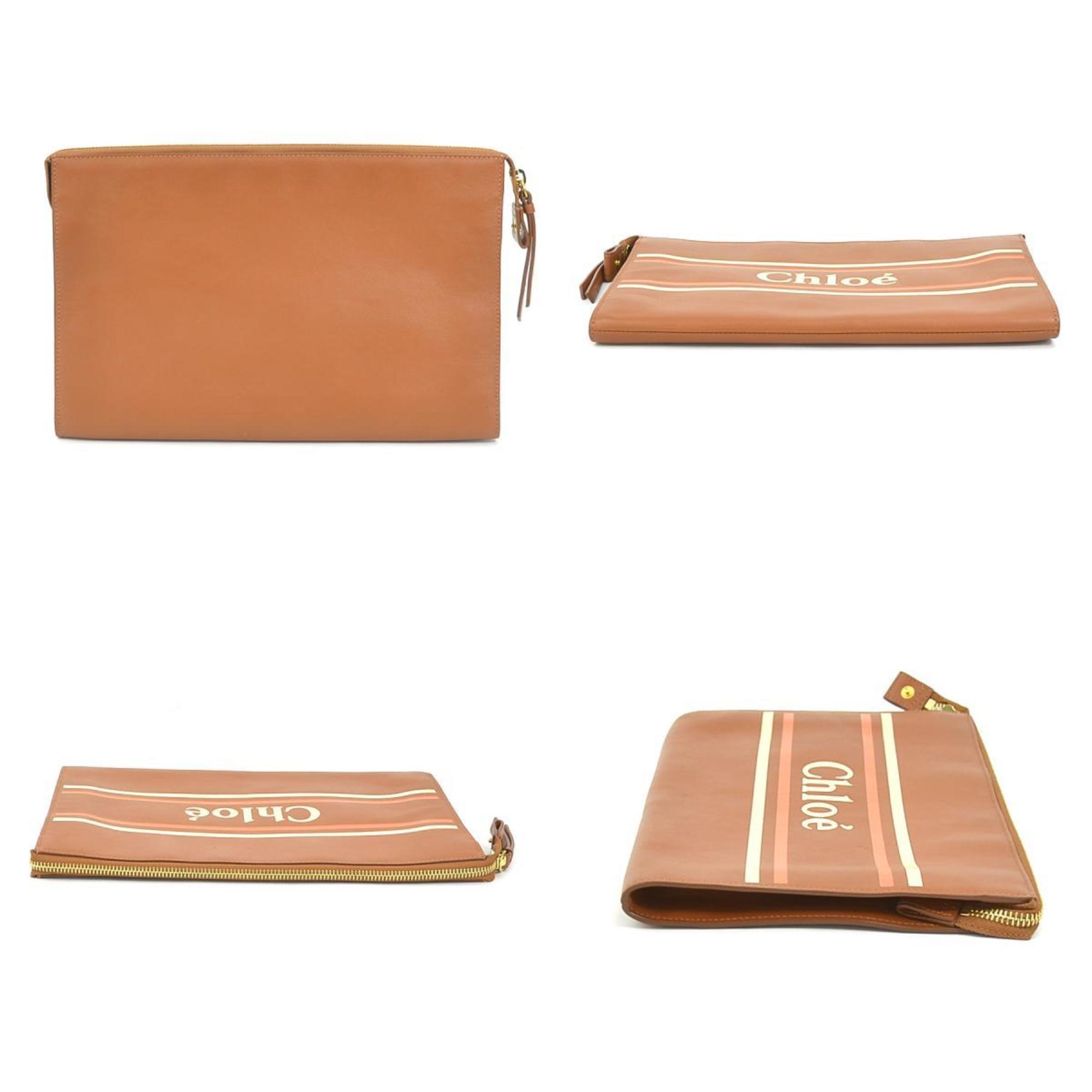 Chloé Chloe Clutch Bag Leather Brown Ladies