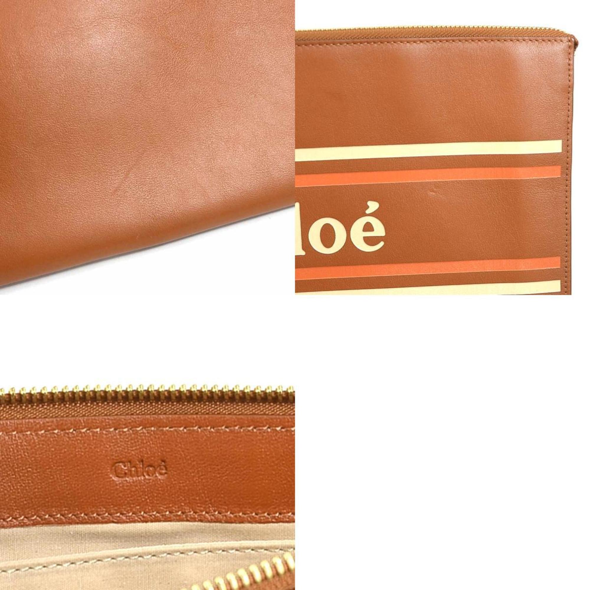 Chloé Chloe Clutch Bag Leather Brown Ladies