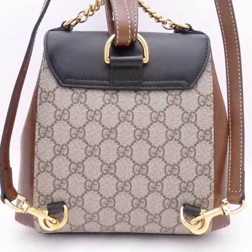 Gucci GUCCI Backpack GG Supreme PVC/Leather Beige x Brown Black Gold Unisex  498194