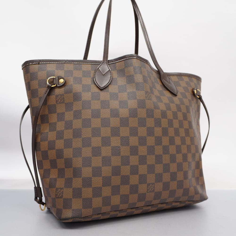 Authentic Louis Vuitton Damier Ebene Neverfull MM with Red Interior Tote  N51105