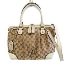 Gucci Sukey Diamante 247902 Women's Leather,Canvas Handbag,Shoulder Bag Beige,Brown,Cream