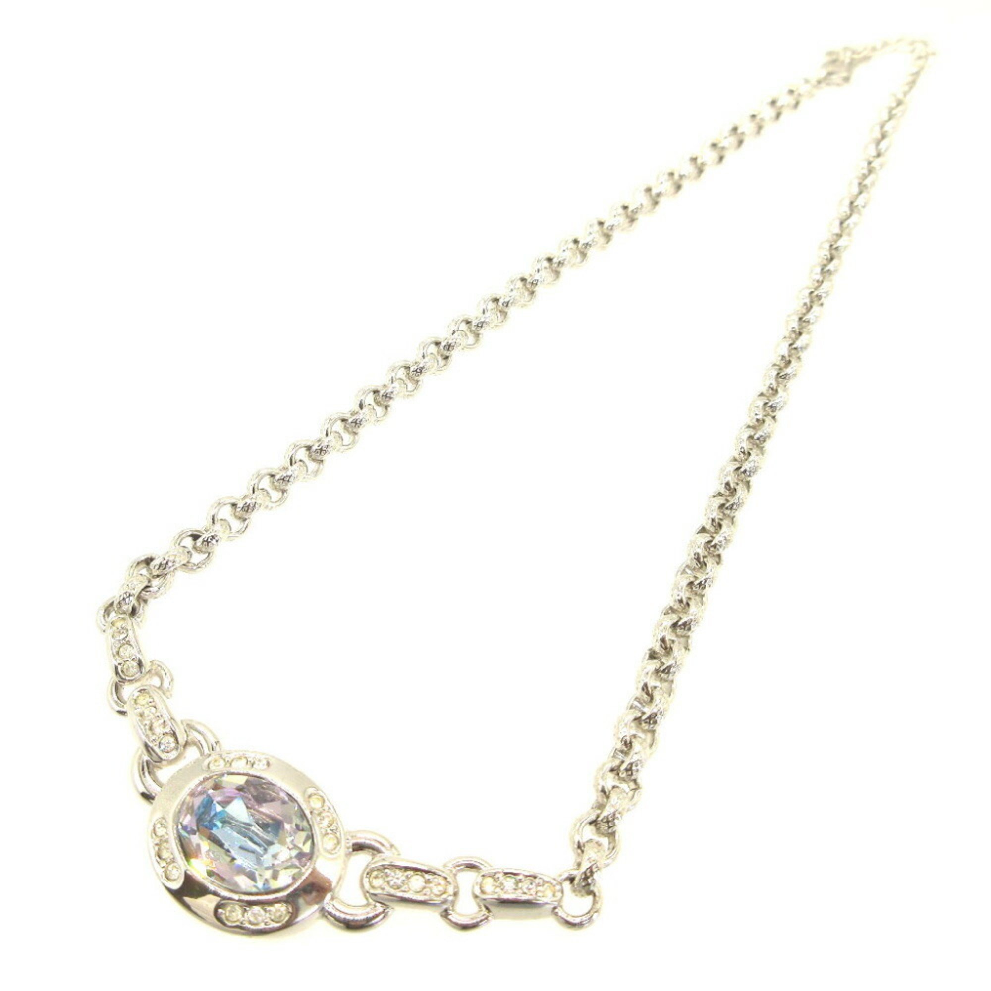 Christian Dior Color Stone Rhinestone Metal Silver Necklace