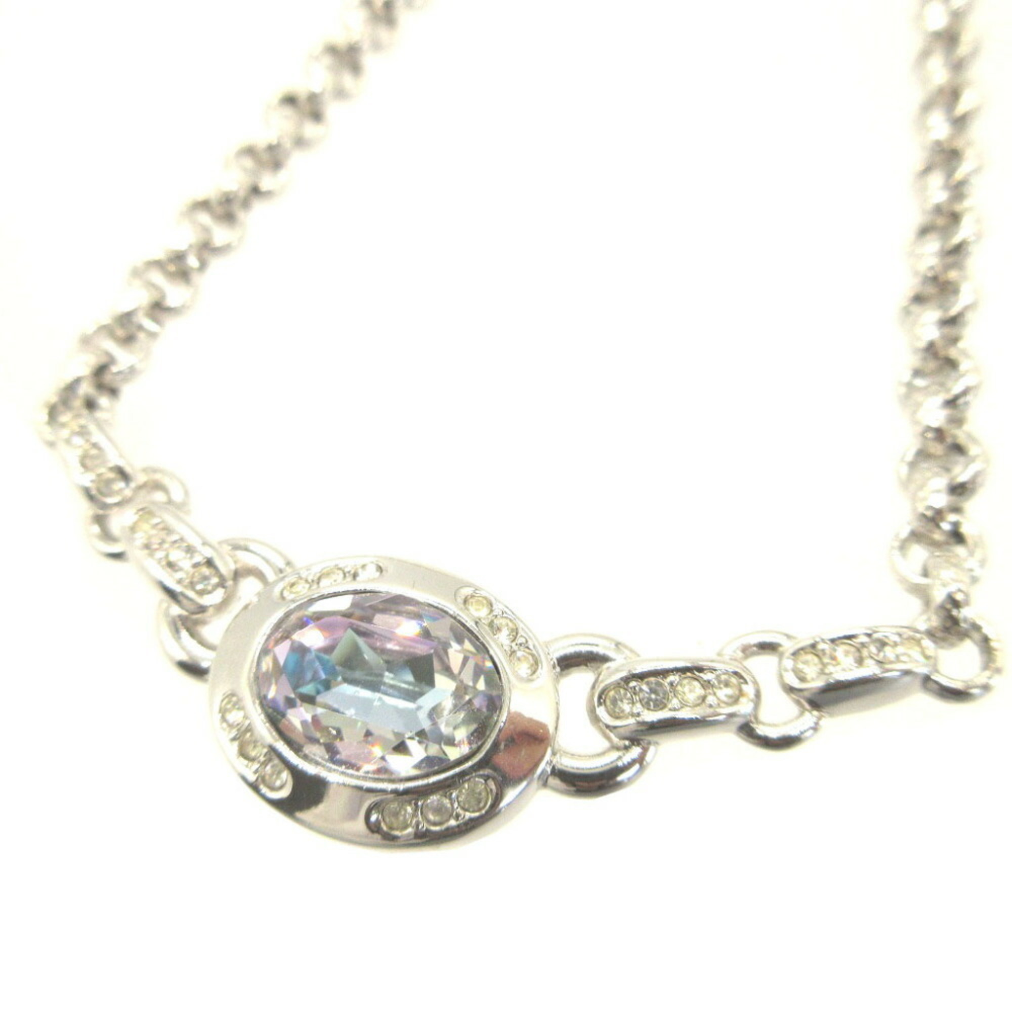 Christian Dior Color Stone Rhinestone Metal Silver Necklace