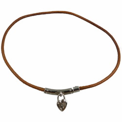 Hermes Vivilide Heart Leather Metal Brown Silver Bracelet Choker