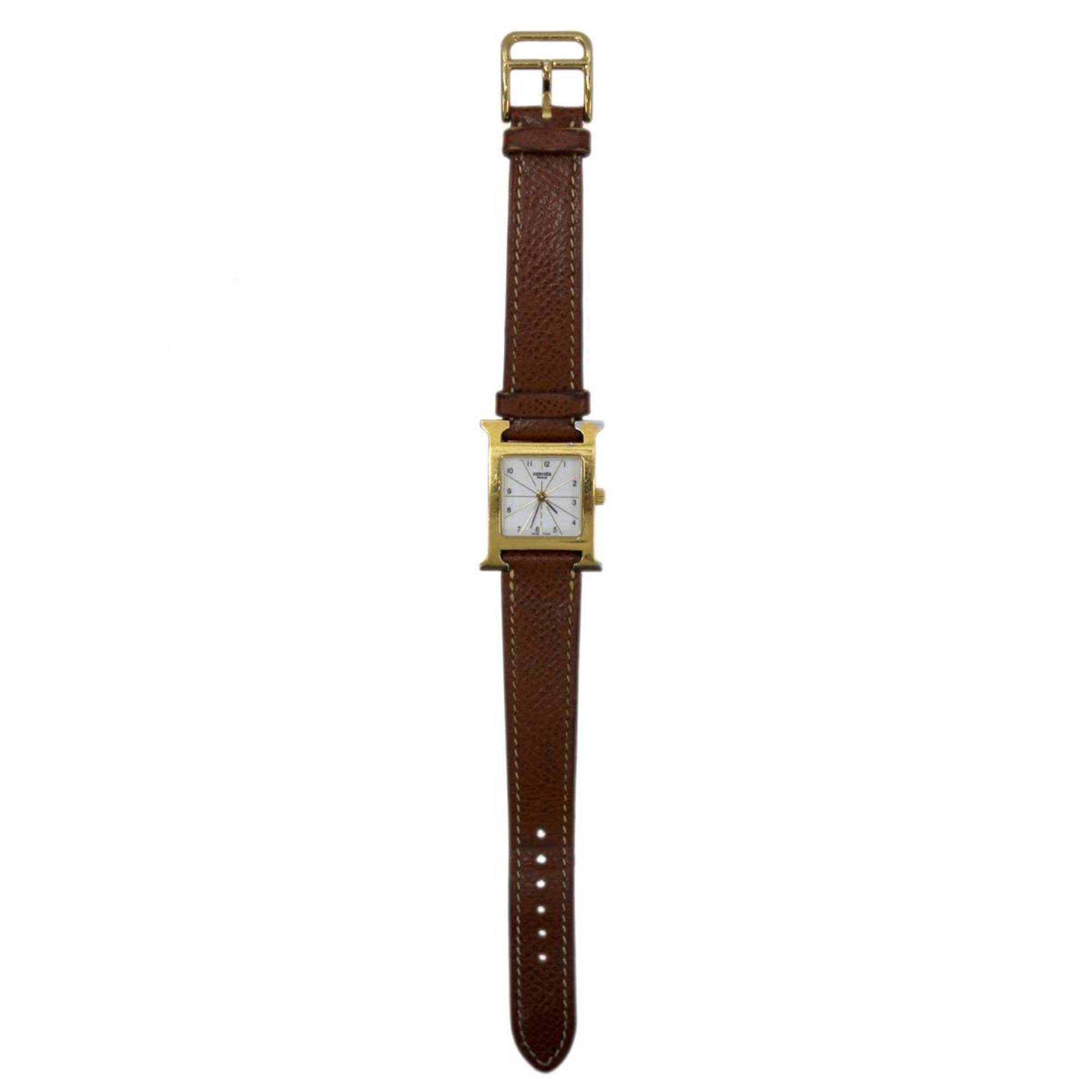 HERMES Hermes H Watch Ladies Quartz Gold x Brown Dial: White HH1.201 □G