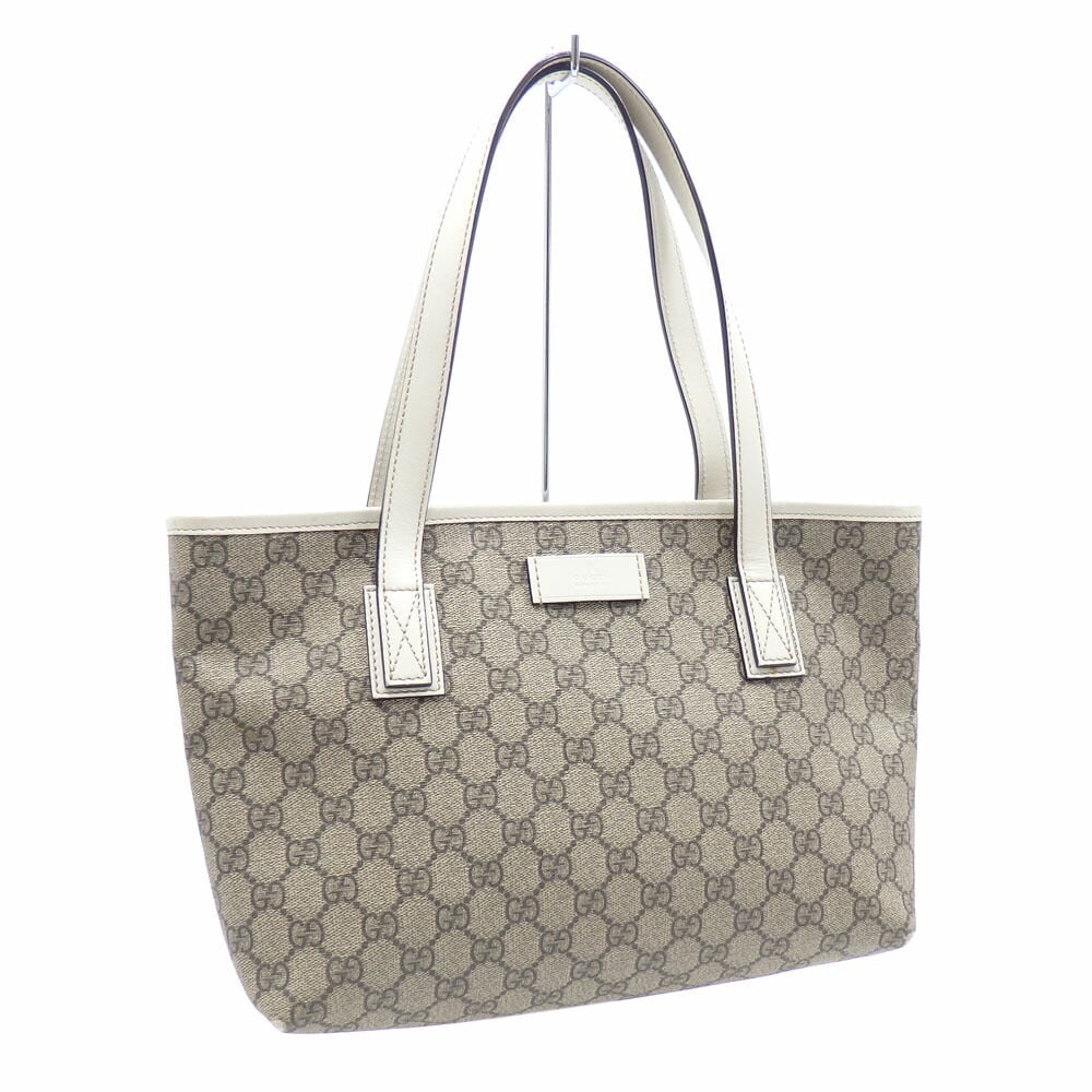 Gucci Tote Bag GG Supreme Women's Beige White PVC Leather 211138