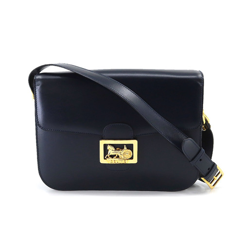 Celine CELINE shoulder bag leather navy carriage gold metal fittings ...