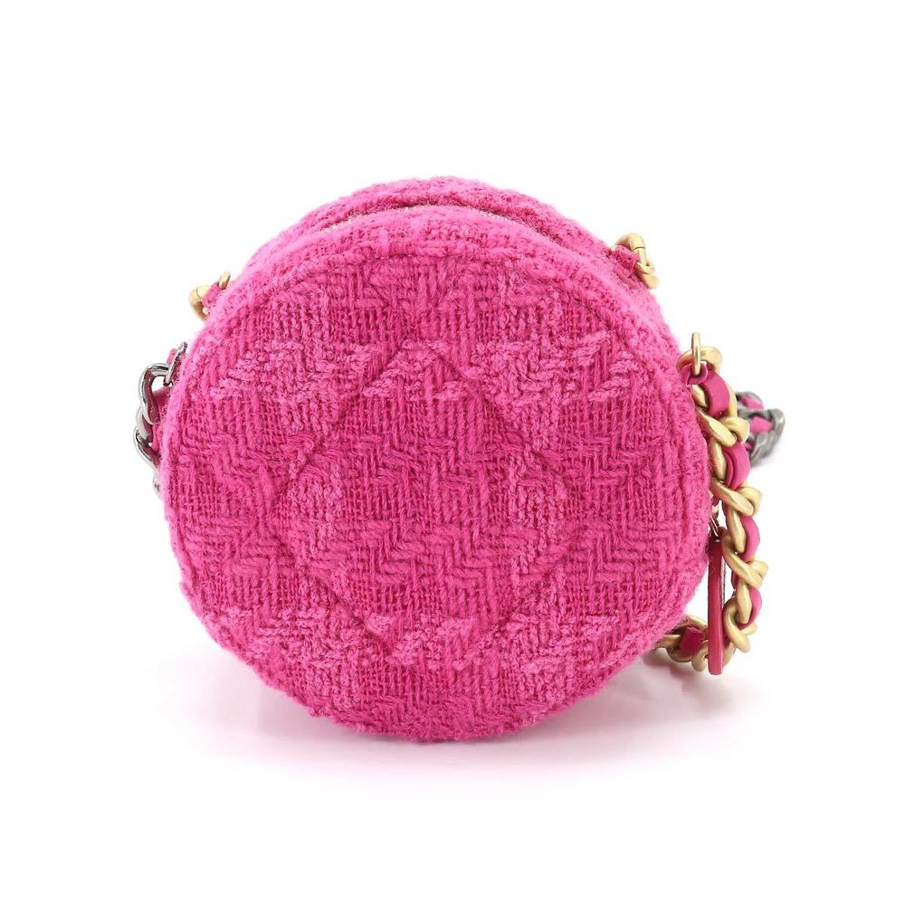 Chanel 19 Bag with CHANEL round chain shoulder bag tweed leather pink pouch